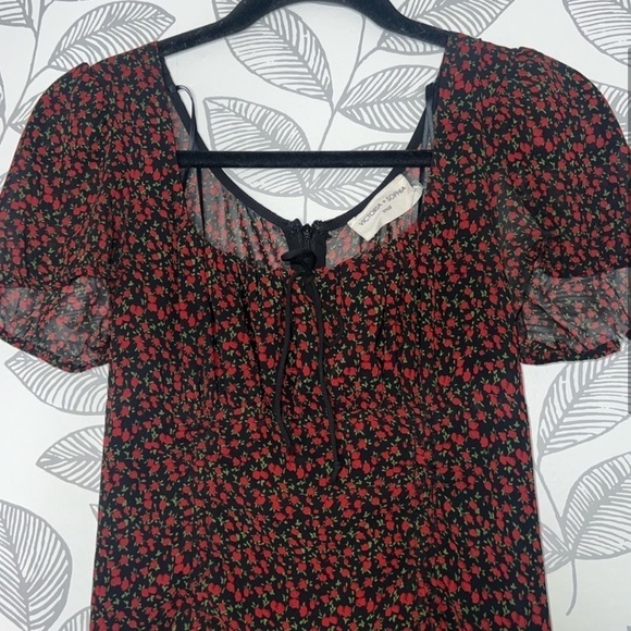 Victoria + Sofia Mini Dress S NWT Black Red Floral Tie Hem Lingerie Slip Style - Picture 2 of 11